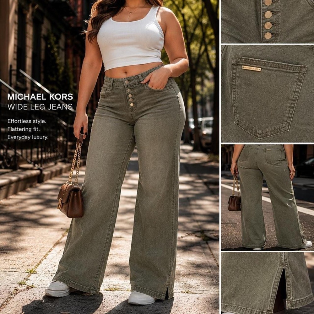 Michael Kors Olive Green Wide Leg Jeans
